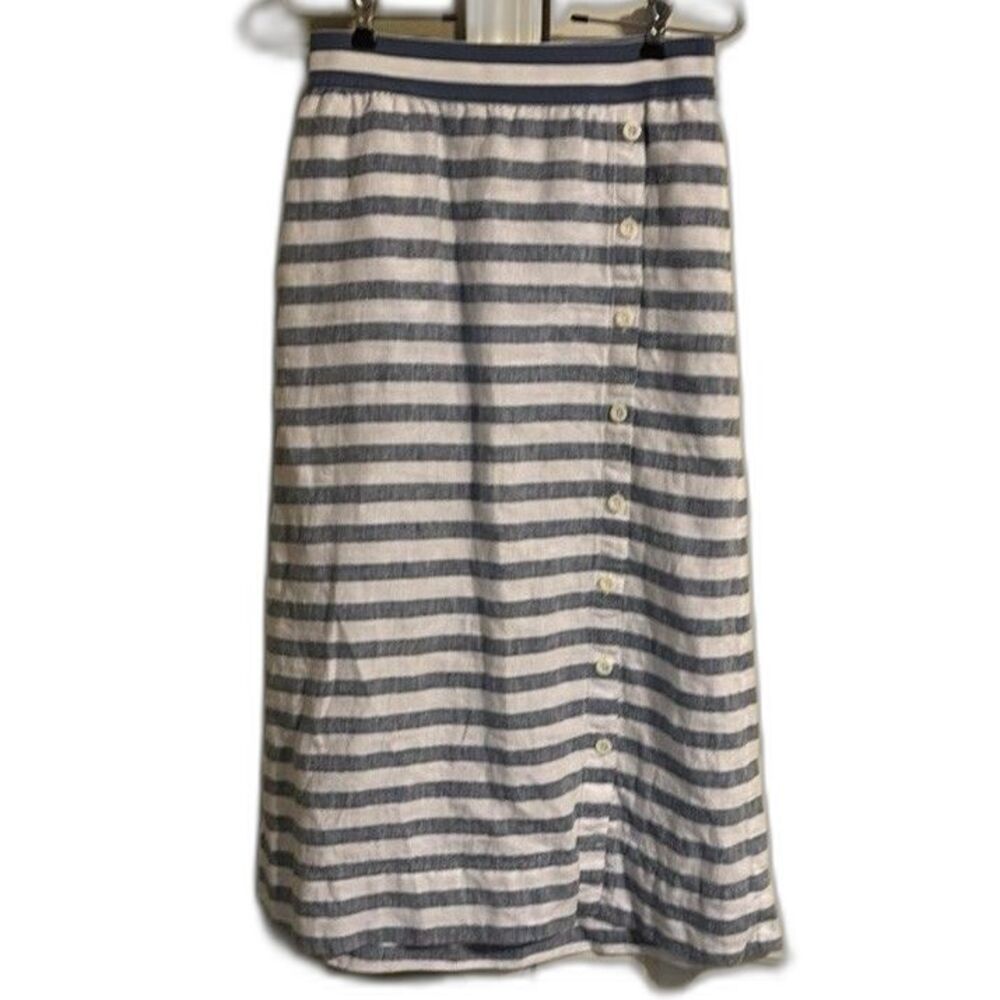 J. Jill Love Linen Blue & White Stripe Button Front Maxi Skirt Size Petite XS